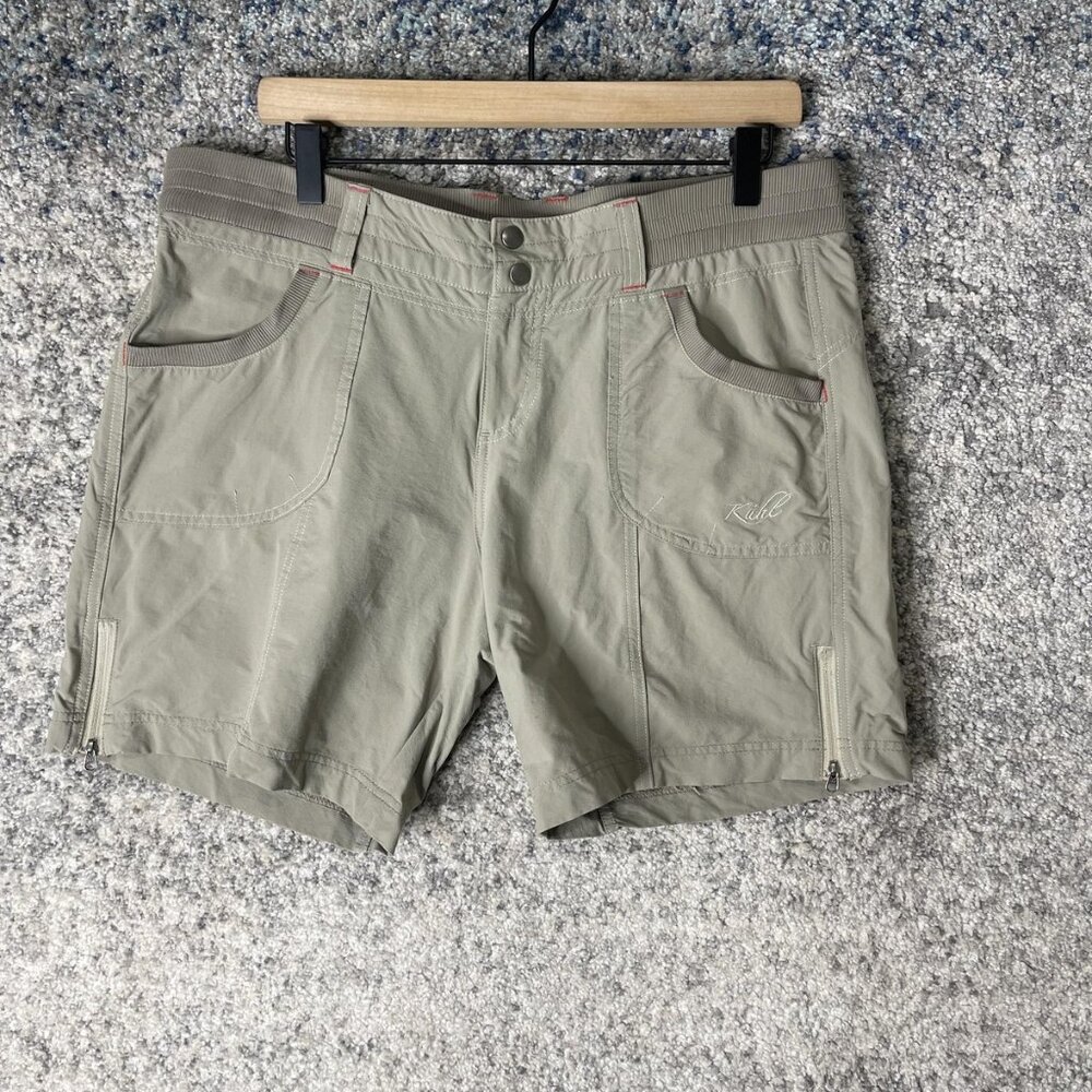 Kuhl Shorts Womens 12 Khaki Green Hiking Stretch Zip Pockets Outdoor Performance